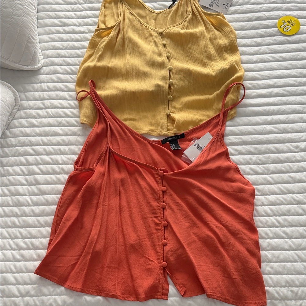 Forever 21 Yellow and Orange Button-Down Blouses